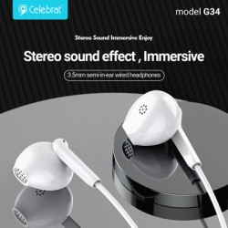 CELEBRAT earphones με μικρόφωνο G34, 3.5mm σύνδεση, 14mm, 1.2m, λευκά