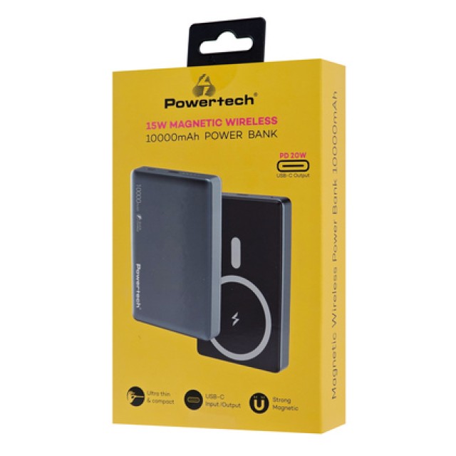 POWERTECH power bank PT-1377, 10000mah, magnetic wireless, 20W, γκρι POWERTECH power bank PT-1377, 10000mah, magnetic wireless, 20W, γκρι
