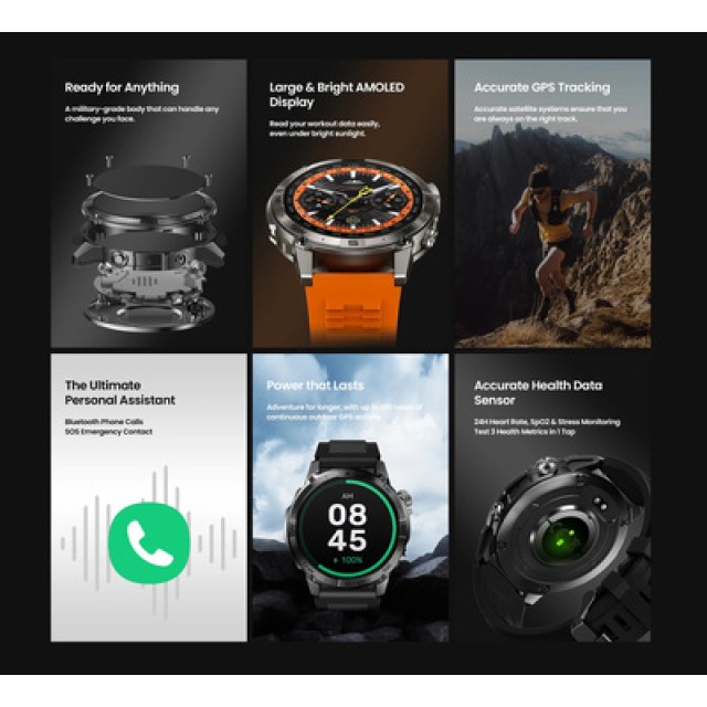 ZEBLAZE smartwatch Stratos 2 Plus, heart rate, 1.43" AMOLED, GPS, μαύρο