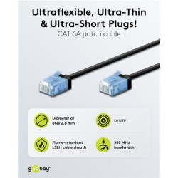 GOOBAY καλώδιο δικτύου 74232, CAT 6A U/UTP, slim, copper, 500MHz, 0.50m, μαύρο