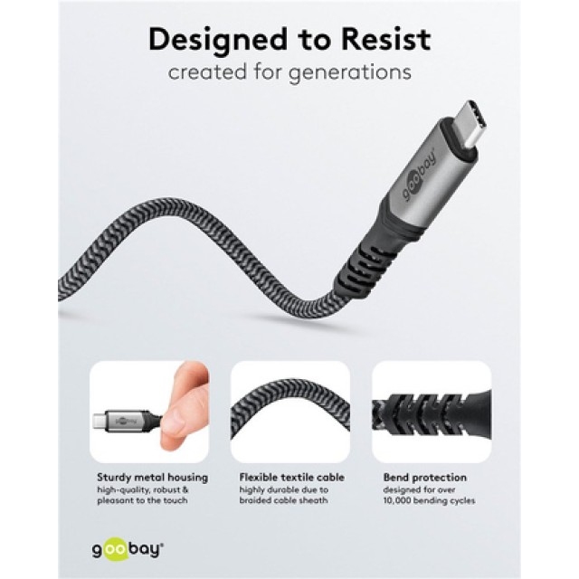 GOOBAY καλώδιο USB-C 74210, USB4, 240W, 40Gbps, 8K/60Hz, 0.50m, γκρι GOOBAY καλώδιο USB-C 74210, USB4, 240W, 40Gbps, 8K/60Hz, 0.50m, γκρι
