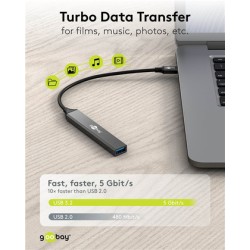 GOOBAY USB hub 74459, 4x θυρών, USB 3.2, 5Gbps, USB-C σύνδεση, γκρι
