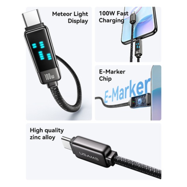 USAMS καλώδιο USB-C SJ744, 100W, 480Mbps, 1.2m, μαύρο