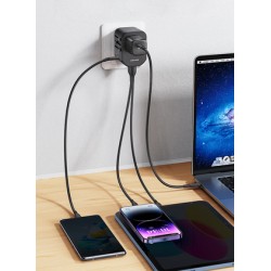 USAMS φορτιστής/αντάπτορας πρίζας US-CC179, USB-C & 2x USB, universal, 20W, μαύρος