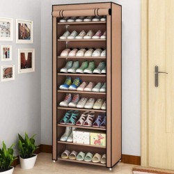 HOME USE υφασμάτινη παπουτσοθήκη HUH-0221 με 9 ράφια, 57x28x160cm, καφέ