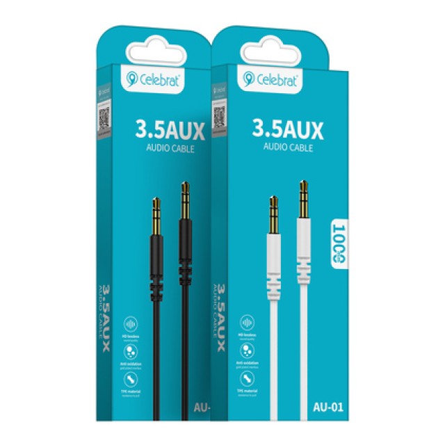 CELEBRAT καλώδιο ήχου 3.5mm AU-01, AUX, 1m, μαύρο