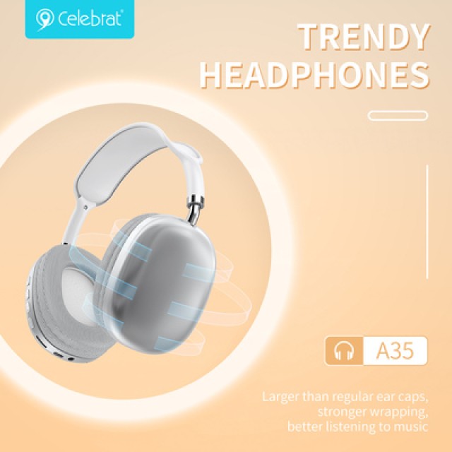 CELEBRAT headphones A35, ασύρματα & ενσύρματα, micro SD, 40mm, 200mAh, λευκά CELEBRAT headphones A35, ασύρματα & ενσύρματα, micro SD, 40mm, 200mAh, λευκά