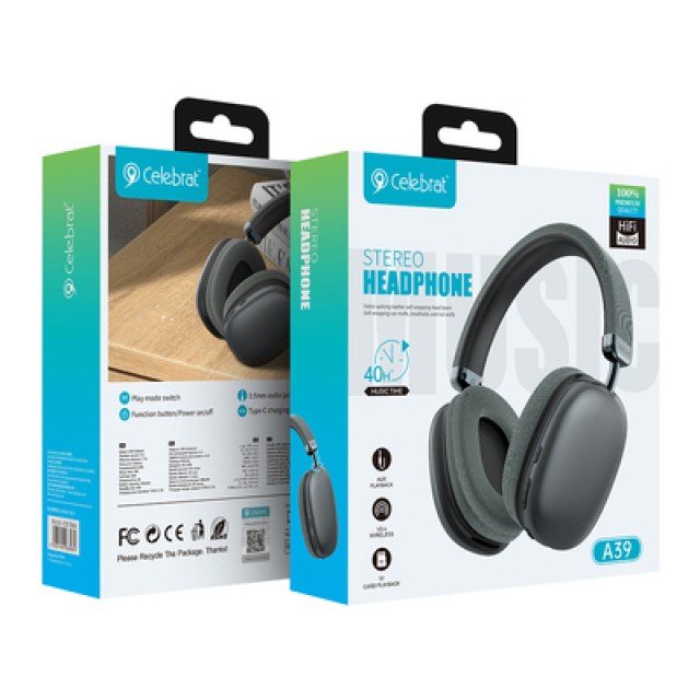 CELEBRAT headphones A39, ασύρματα & ενσύρματα, micro SD, 40mm, 400mAh, μαύρα CELEBRAT headphones A39, ασύρματα & ενσύρματα, micro SD, 40mm, 400mAh, μαύρα