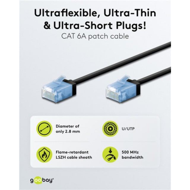 GOOBAY καλώδιο δικτύου 74234, CAT 6A U/UTP, slim, copper, 500MHz, 2m, μαύρο GOOBAY καλώδιο δικτύου 74234, CAT 6A U/UTP, slim, copper, 500MHz, 2m, μαύρο