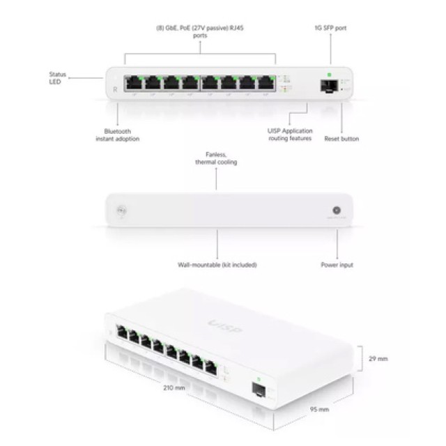 UBIQUITI router UISP-R, 8x Gigabit Ethernet Θύρες, 1000Mbps, PoE 30W UBIQUITI router UISP-R, 8x Gigabit Ethernet Θύρες, 1000Mbps, PoE 30W