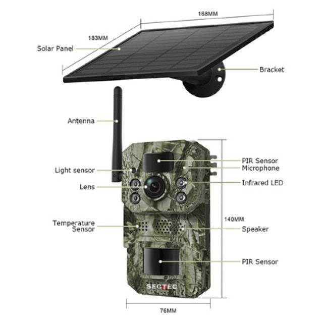 SECTEC smart ηλιακή κάμερα κυνηγού ST-HC809, 3MP, 4G, PIR, SD, IP66