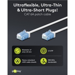 GOOBAY καλώδιο δικτύου 74301, CAT 6A U/UTP, slim, copper, 500MHz, 10m, λευκό