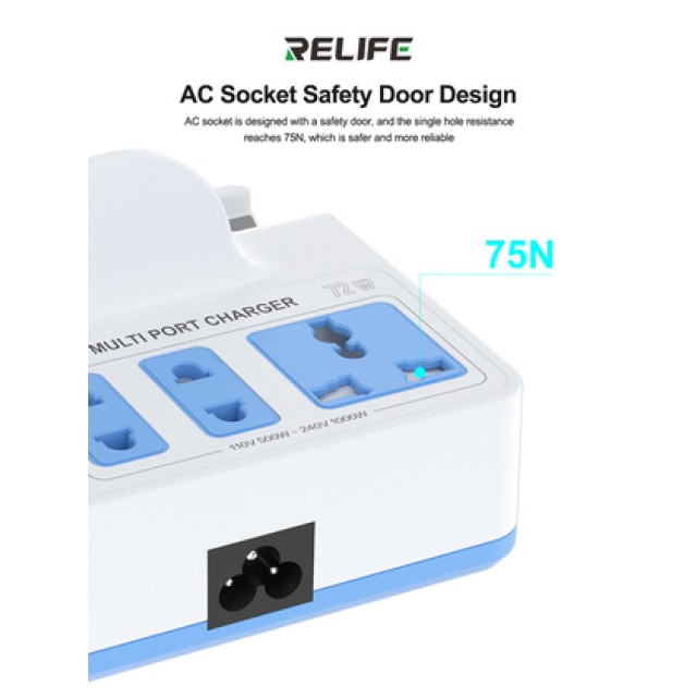 RELIFE σταθμός φόρτισης RL-309H, USB/3x USB-C/3x DC/wireless, 72W, λευκός RELIFE σταθμός φόρτισης RL-309H, USB/3x USB-C/3x DC/wireless, 72W, λευκός