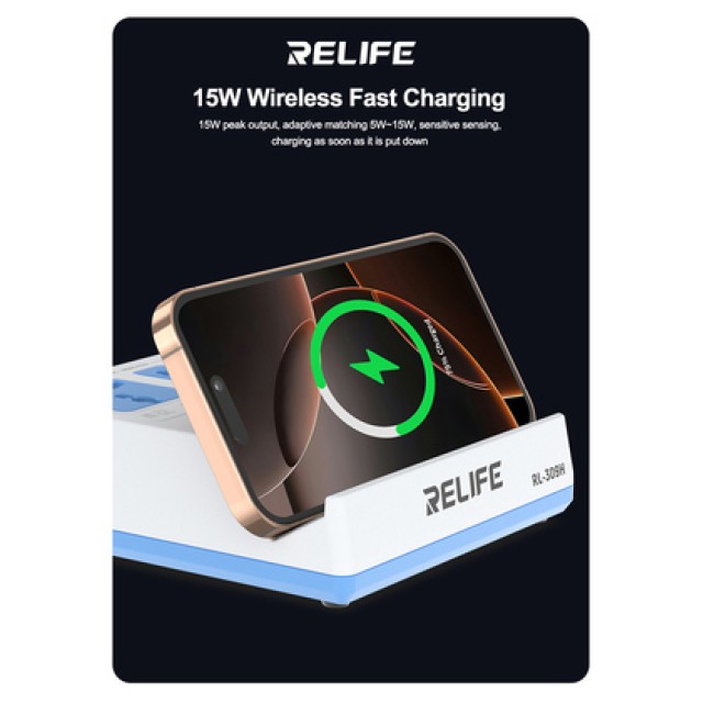 RELIFE σταθμός φόρτισης RL-309H, USB/3x USB-C/3x DC/wireless, 72W, λευκός RELIFE σταθμός φόρτισης RL-309H, USB/3x USB-C/3x DC/wireless, 72W, λευκός