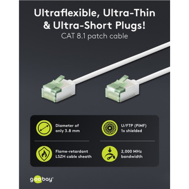 GOOBAY καλώδιο δικτύου 74357, CAT 8.1 U/FTP, slim, copper, 2000MHz, 0.15m, λευκό GOOBAY καλώδιο δικτύου 74357, CAT 8.1 U/FTP, slim, copper, 2000MHz, 0.15m, λευκό