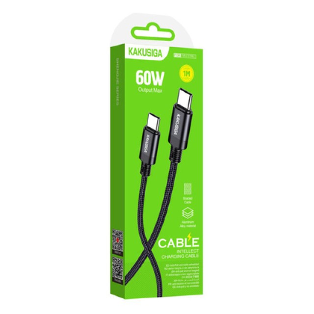 KAKUSIGA καλώδιο USB-C σε USB-C KSC-970, 60W, 480Mbps, 1m, μαύρο