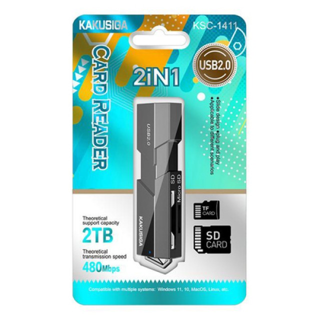 KAKUSIGA card reader KSC-1411 για SD & micro SD, 480Mbps, USB σύνδεση, μαύρο