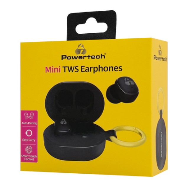 POWERTECH earphones με θήκη φόρτισης PT-1392, True Wireless, 6mm, 25/230mAh, μαύρα POWERTECH earphones με θήκη φόρτισης PT-1392, True Wireless, 6mm, 25/230mAh, μαύρα