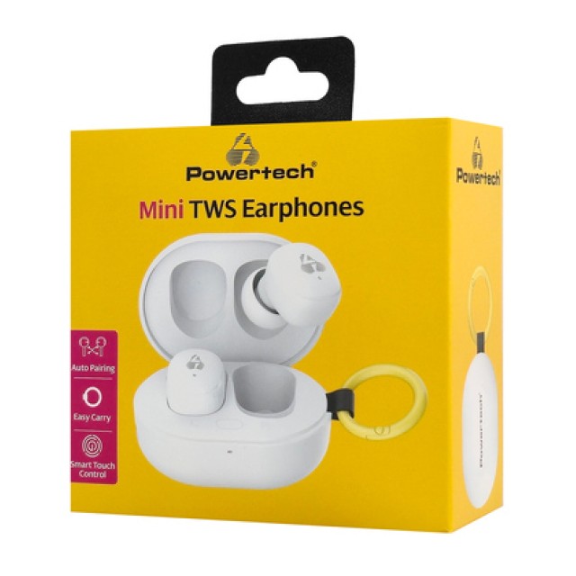 POWERTECH earphones με θήκη φόρτισης PT-1393, True Wireless, 6mm, 25/230mAh, λευκά POWERTECH earphones με θήκη φόρτισης PT-1393, True Wireless, 6mm, 25/230mAh, λευκά