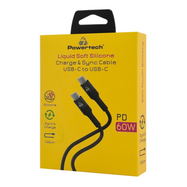 POWERTECH καλώδιο USB-C PTR-0163, σιλικόνης, 60W, 480Mbps, 1m, μαύρο