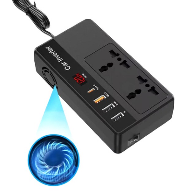 POWERTECH inverter αυτοκινήτου PTL-023, 200W, 12V DC σε 220V AC, με USB-C/3x USB