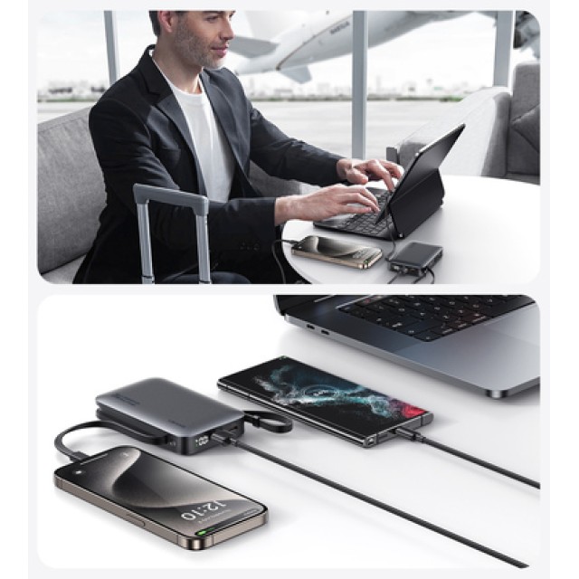 USAMS power bank CD228 με 2x καλώδια, 2x θύρες εξόδου, 10000mAh, 20W, γκρι