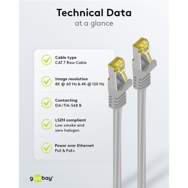 GOOBAY καλώδιο δικτύου 91603, CAT 7 S/FTP, copper, 500MHz, 2m, γκρι GOOBAY καλώδιο δικτύου 91603, CAT 7 S/FTP, copper, 500MHz, 2m, γκρι