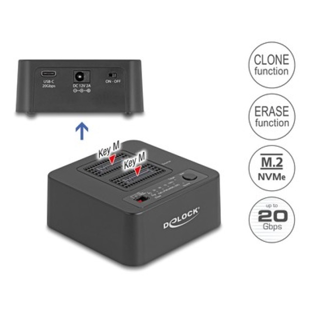 DELOCK docking station 64300 για 2x M.2 NVMe SSD, clone/erase function, 20Gbps, μαύρο DELOCK docking station 64300 για 2x M.2 NVMe SSD, clone/erase function, 20Gbps, μαύρο