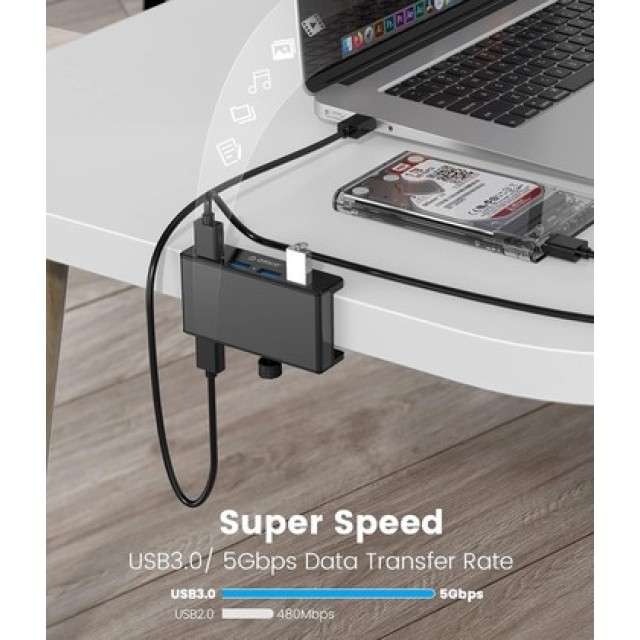 ORICO USB hub MH4PU-P με σφιγκτήρα, 4x θυρών, 5Gbps, USB σύνδεση, μαύρο ORICO USB hub MH4PU-P με σφιγκτήρα, 4x θυρών, 5Gbps, USB σύνδεση, μαύρο