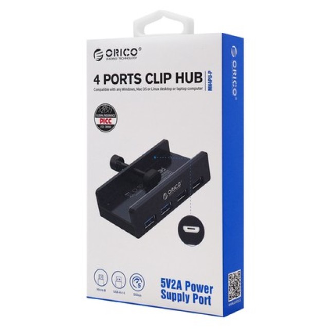 ORICO USB hub MH4PU-P με σφιγκτήρα, 4x θυρών, 5Gbps, USB σύνδεση, μαύρο ORICO USB hub MH4PU-P με σφιγκτήρα, 4x θυρών, 5Gbps, USB σύνδεση, μαύρο