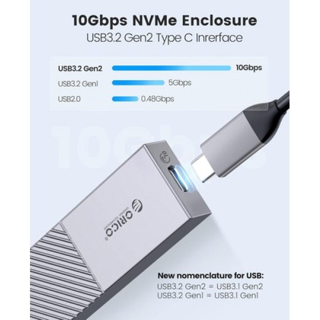 ORICO θήκη για M.2 NVME SSD M206C3-G2, 10Gbps, γκρι ORICO θήκη για M.2 NVME SSD M206C3-G2, 10Gbps, γκρι