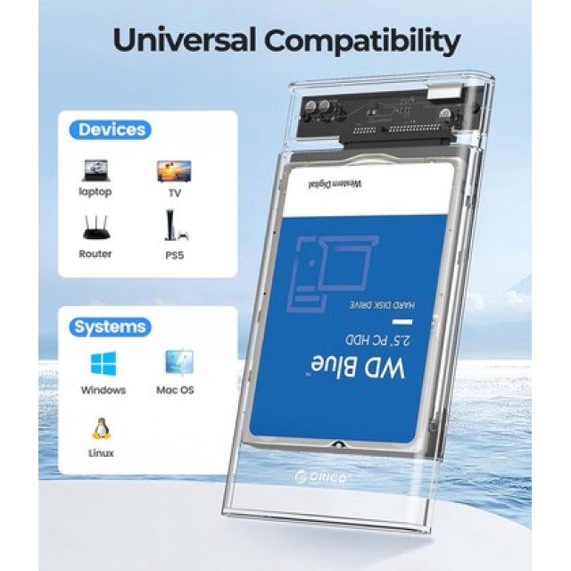 ORICO θήκη για 2.5" SATA HDD/SSD 2139U3, 5Gbps, διάφανη ORICO θήκη για 2.5" SATA HDD/SSD 2139U3, 5Gbps, διάφανη