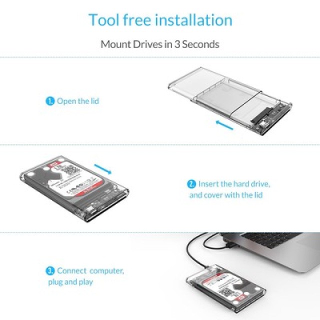 ORICO θήκη για 2.5" SATA HDD/SSD 2139C3, 5Gbps, διάφανη ORICO θήκη για 2.5" SATA HDD/SSD 2139C3, 5Gbps, διάφανη