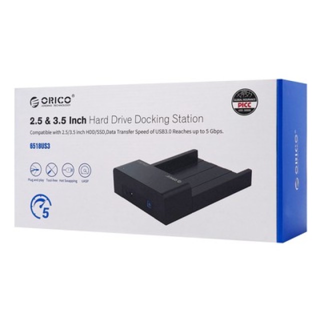 ORICO docking station για 2.5" ή 3.5" SATA HDD/SSD 6518US3-V2, 5Gbps, μαύρο