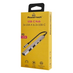 POWERTECH USB hub PT-1414, 5x θυρών, USB 3.2, 5Gbps, 100W, USB-C σύνδεση, γκρι POWERTECH USB hub PT-1414, 5x θυρών, USB 3.2, 5Gbps, 100W, USB-C σύνδεση, γκρι