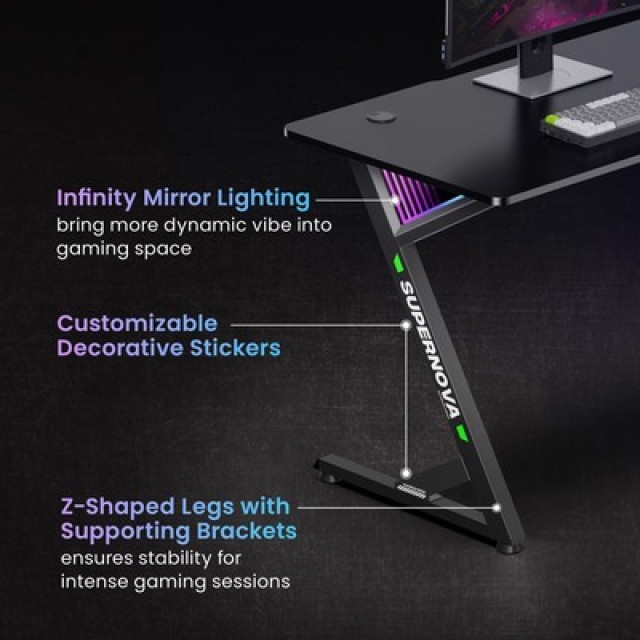 BRATECK gaming γραφείο GMD14-1 με RGB φωτισμό, 120x60x75cm, μαύρο