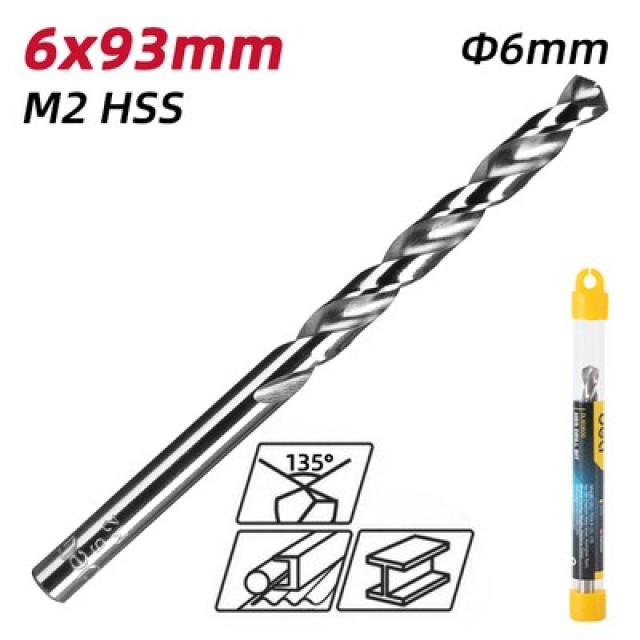 DELI τρυπάνι DL16060G για μέταλλο, M2 HSS, 6x93mm