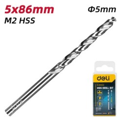 DELI σετ τρυπάνια DL16050G για μέταλλο, M2 HSS, 5x86mm, 10τμχ DELI σετ τρυπάνια DL16050G για μέταλλο, M2 HSS, 5x86mm, 10τμχ