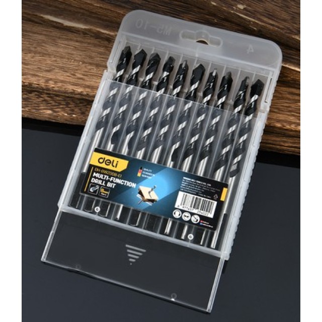 DELI σετ τρυπάνια DH-BWZ008-E1 για τοίχο/μέταλλο/ξύλο, 45# YG6X, 8x105mm, τρίπλευρο, 10τμχ