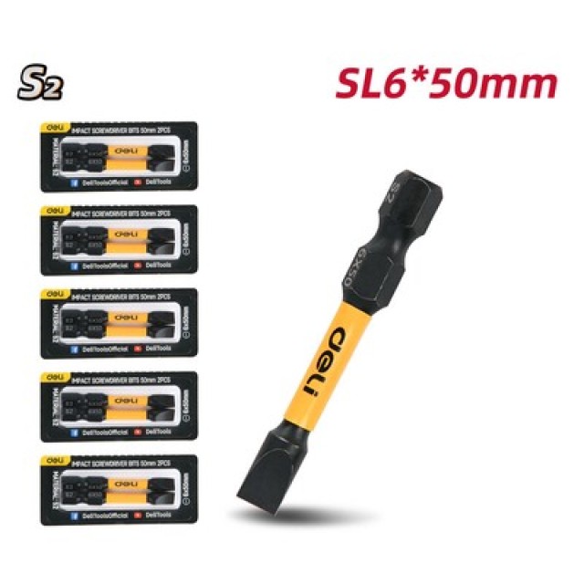 DELI σετ μύτες κατσαβιδιού DL501005Z για δραπανοκατσάβιδο, ίσιες, SL6x50mm, 10τμχ