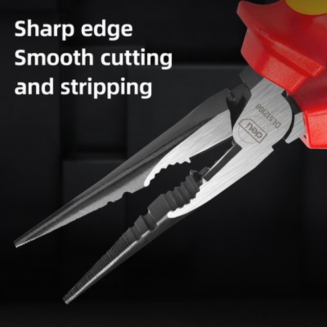 DELI μυτοτσίμπιδο ίσιο ηλεκτρολόγου DL512108 με αντιολισθητικές λαβές, VDE 1000V, 200mm