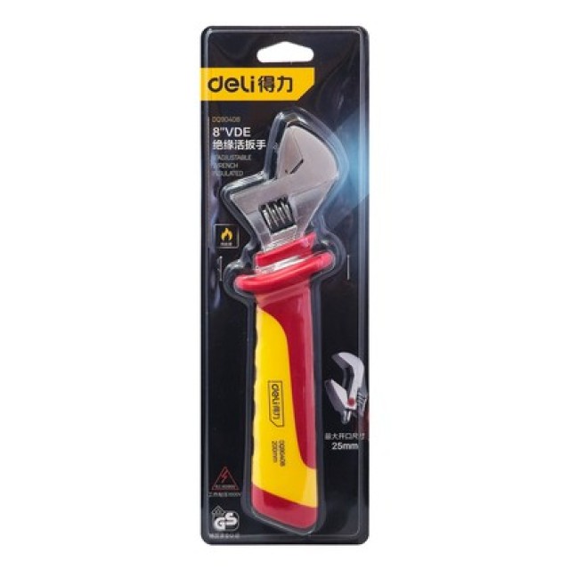 DELI γαλλικό κλειδί ηλεκτρολόγου DQ90408, αντιολισθητική λαβή, ρυθμιζόμενο 0-25mm, VDE 1000V, 200mm DELI γαλλικό κλειδί ηλεκτρολόγου DQ90408, αντιολισθητική λαβή, ρυθμιζόμενο 0-25mm, VDE 1000V, 200mm