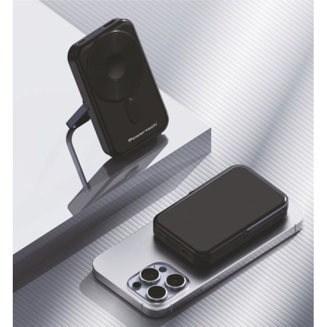 POWERTECH power bank με οθόνη PT-1416, 10000mah, magnetic wireless, 22.5W, μαύρο