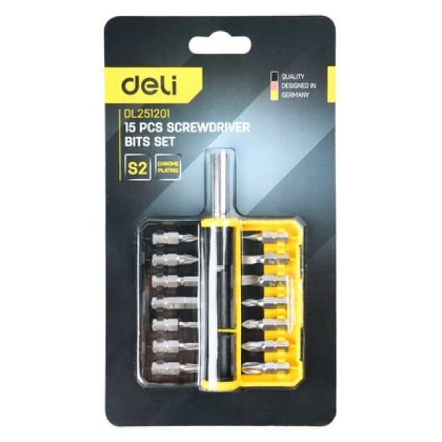 DELI σετ μύτες κατσαβιδιού DL251201 με αντάπτορα, μαγνητικές, 15τμχ DELI σετ μύτες κατσαβιδιού DL251201 με αντάπτορα, μαγνητικές, 15τμχ