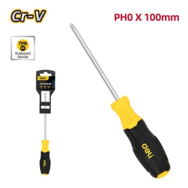 DELI κατσαβίδι σταυρωτό DL633100N με αντιολισθητική λαβή, μαγνητικό, PH0x100mm DELI κατσαβίδι σταυρωτό DL633100N με αντιολισθητική λαβή, μαγνητικό, PH0x100mm