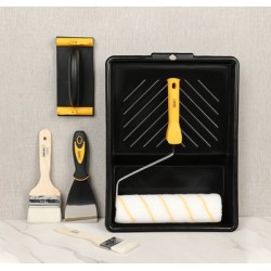 DELI σετ βαφής DL528006, ρολό/2x πινέλα/σπάτουλα/γυαλοχαρτιέρα/σκάφη, 6τμχ