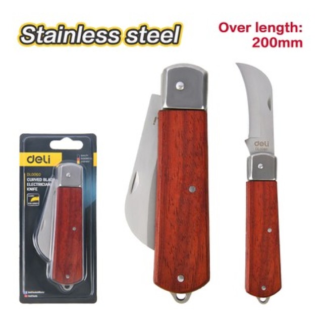 DELI σουγιάς DL0060 με ξύλινη λαβή, πτυσσόμενος, 200mm, καφέ DELI σουγιάς DL0060 με ξύλινη λαβή, πτυσσόμενος, 200mm, καφέ