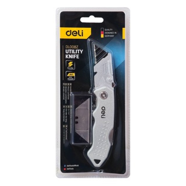 DELI κοπίδι DL008Z με ανταλλακτικές λεπίδες, μεταλλικό, 19mm, γκρι DELI κοπίδι DL008Z με ανταλλακτικές λεπίδες, μεταλλικό, 19mm, γκρι