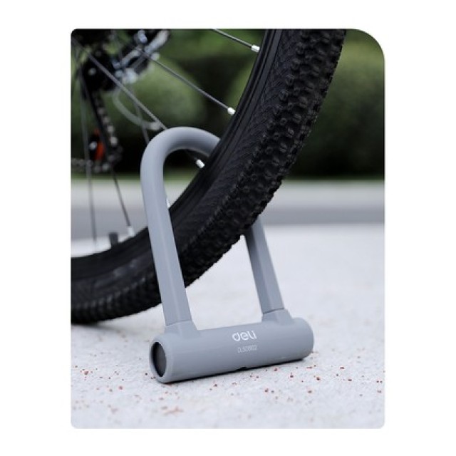 DELI κλειδαριά πέταλο ποδηλάτου με κλειδί DL508102, 126x196mm, γκρι