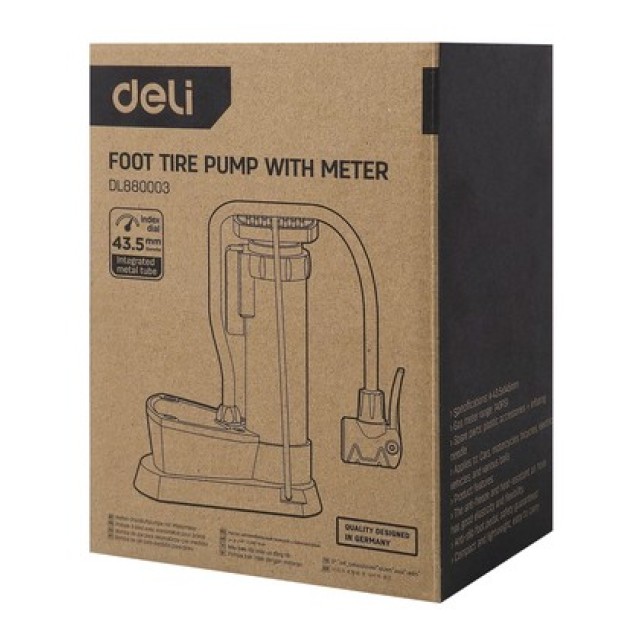 DELI τρόμπα ποδιού DL880003 με μανόμετρο, 140PSI, μαύρη